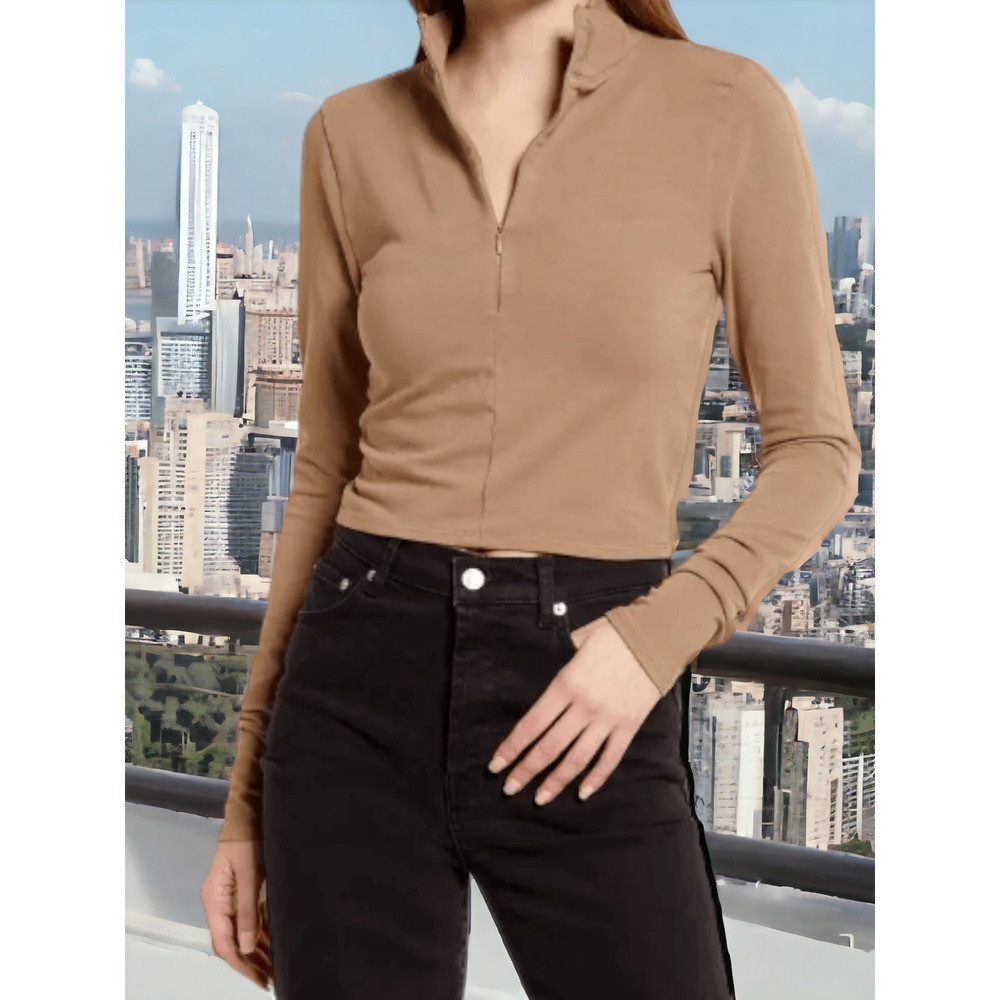 NWT - Good American Essential Zip Mock Long Sleeve Top in Putty Size: 4 - Picture 2 of 8